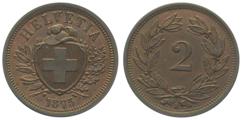 2 Rappen 1875 B - fast stempelglanz